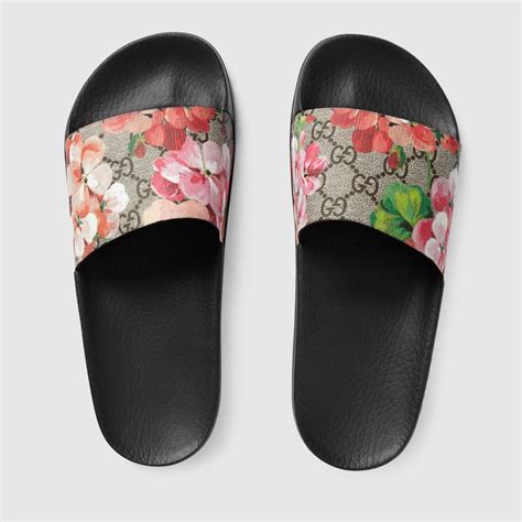 gucci sandals blooms|Gucci flip flops with flowers.